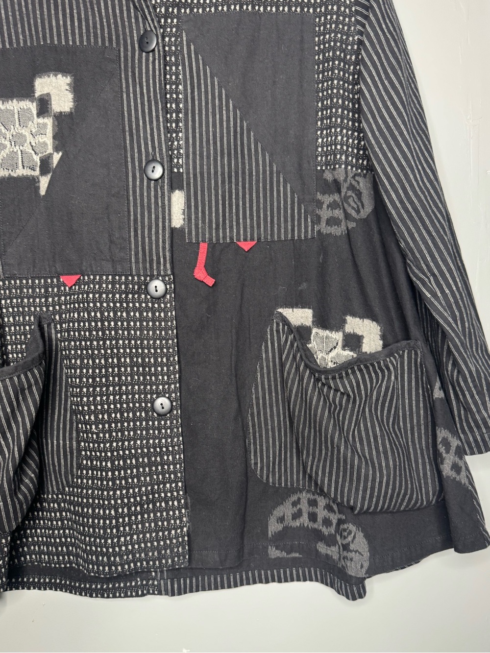Mao mam geometric kasuri patch oversized indigo jacket grunge y2k asian inspired - Picture 3 of 7